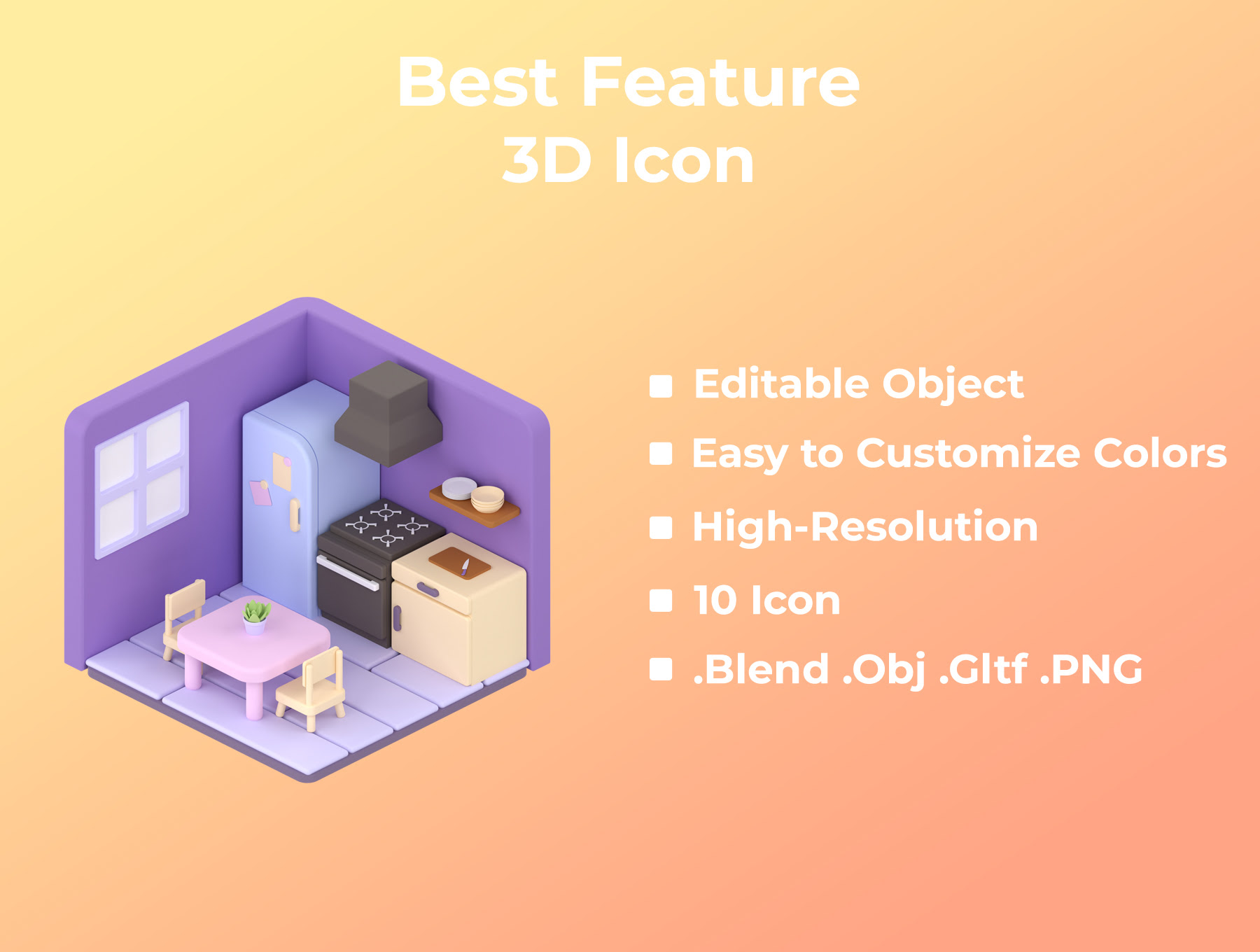 3D等角房间 3D Isometric Room blender, obj, gltf, png格式-3D/图标-到位啦UI